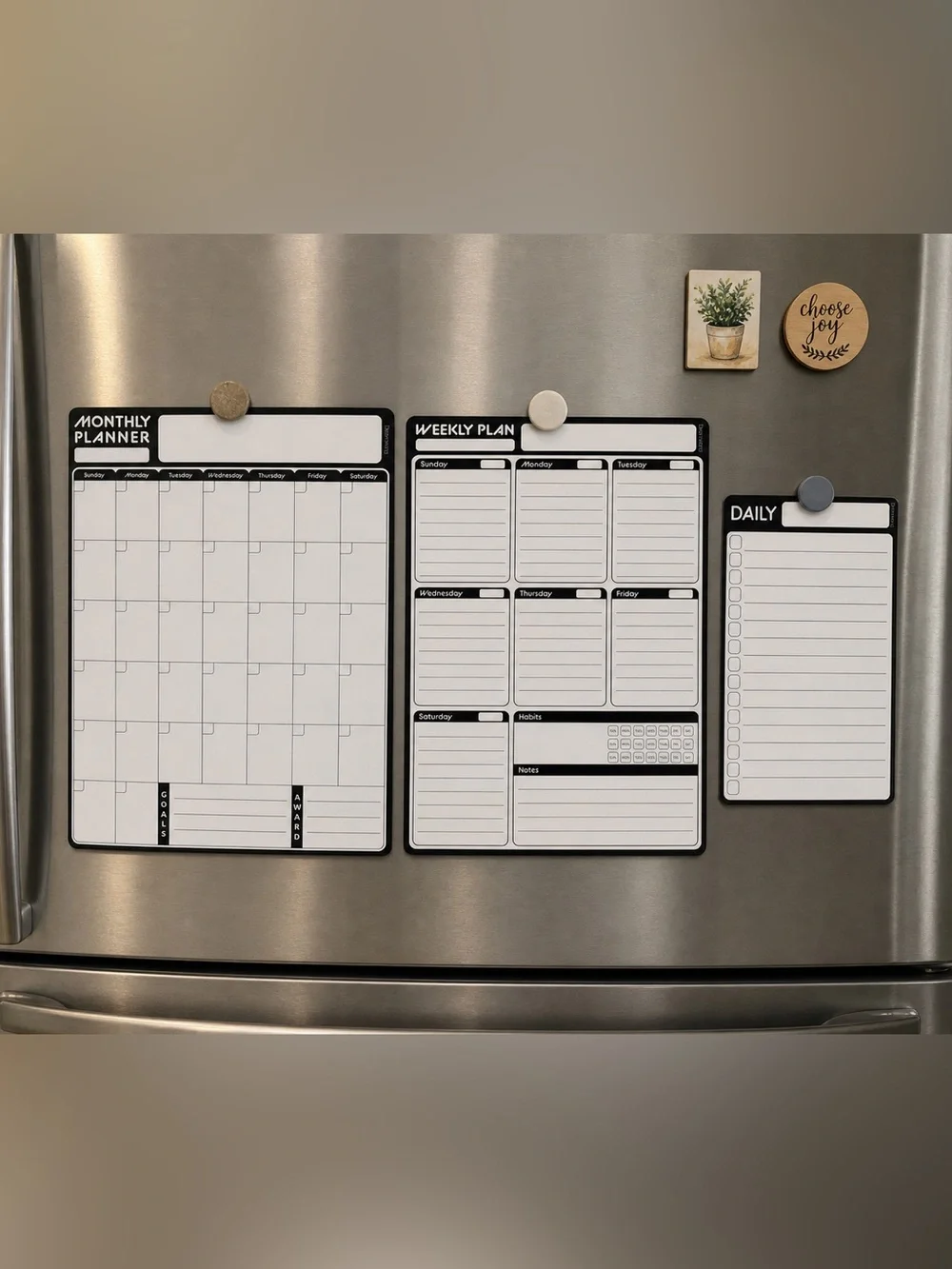 Magnetic Planner Set - Black & White Monthly, Weekly & Daily Boards